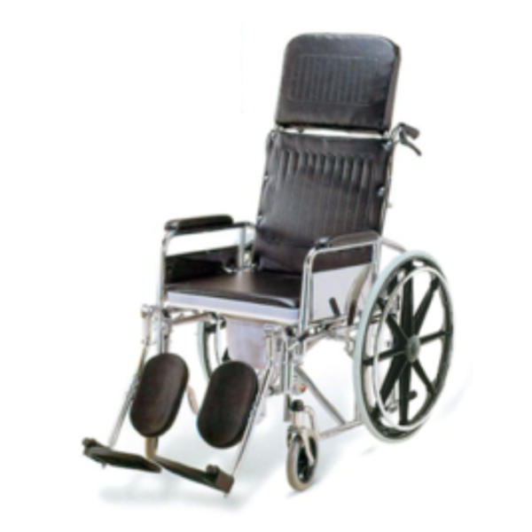 รถเข็นนั่งถ่าย ปรับนอนได้ โครงเหล็ก เบาะหนัง SP1410