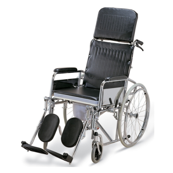 รถเข็นนั่งถ่ายปรับนอนได้ โครงเหล็ก ล้อแม็ก SP1428